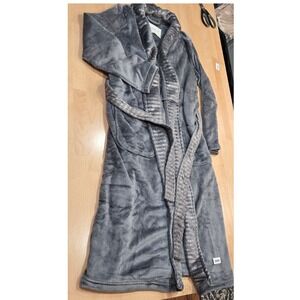 Comfort Code Women's Sz XS Gray Plush Robe Sequins Belted Hooded Loungewear